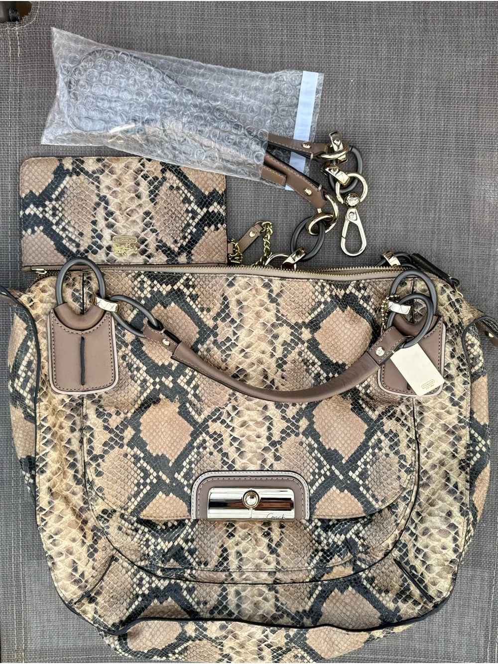 COACH Pinnacle Embossed Python Leather Satchel Shoulder Bag EUC bag see details